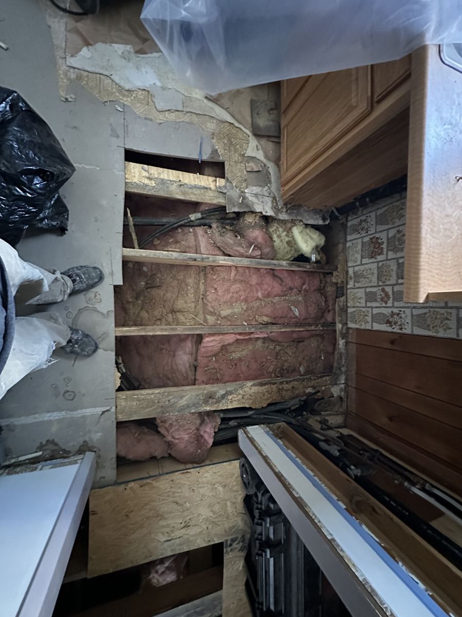 Trinidad project photo 5: Floor opened up to the joists and insulation.